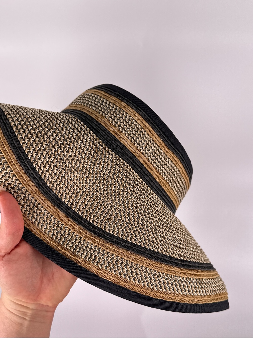 San Diego Hat Co Large Brim Roll Up Visor Woven Paper Tan Black OS - Picture 5 of 9